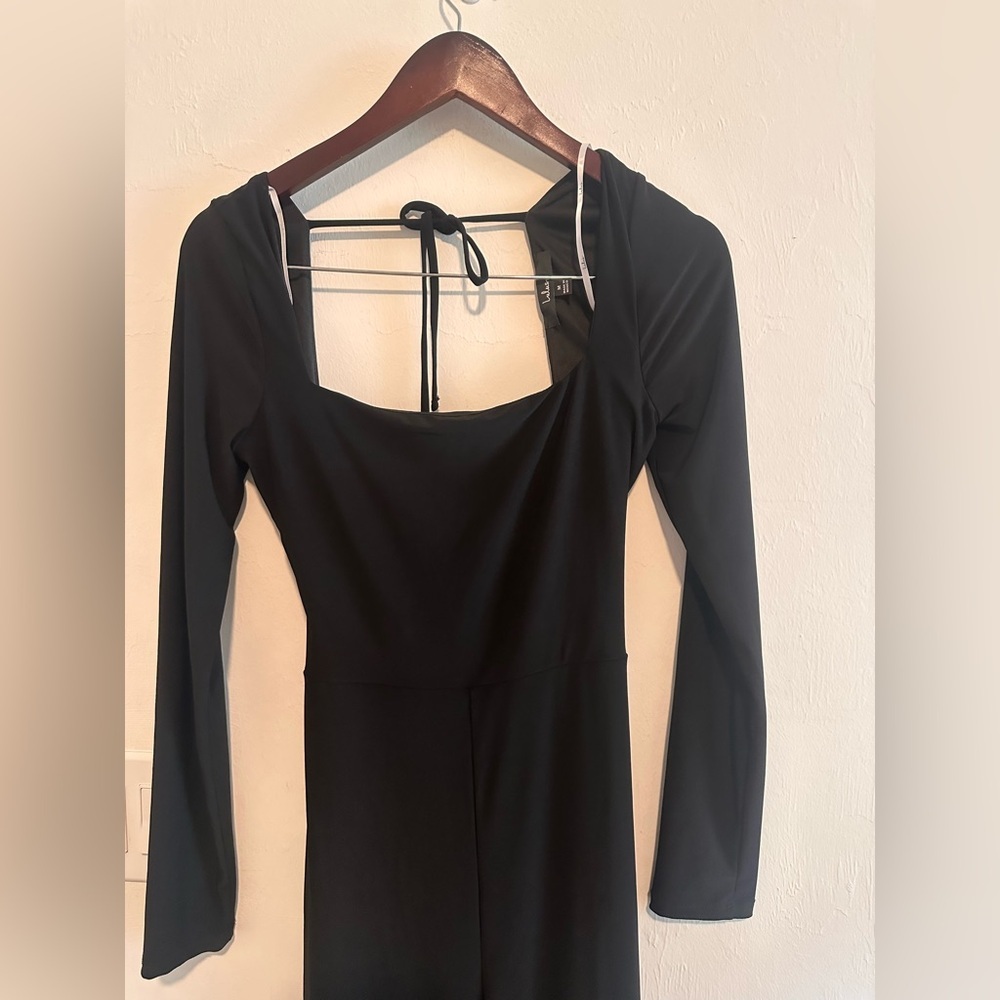 Lulus Night Out Attitude Black Ruched Tie-Back Long Sleeve Jumpsuit SzM - Picture 8 of 9